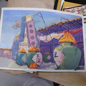 小酒馆水粉画