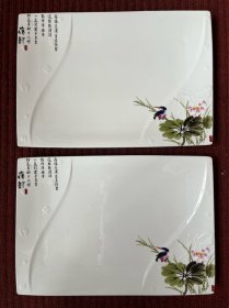 中国风花鸟意境菜盘（一对合售）