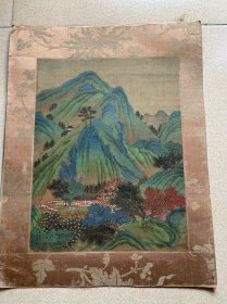 明代无款宫廷院体，绢本青绿山水画册页一张30-25厘米