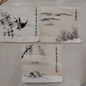 白龙山人王震人物花鸟画（3幅保证手绘包老）实物拍摄