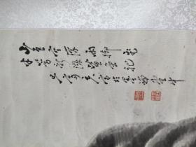 漂亮清代四尺对开水墨山水画一幅，风雨归舟图，题字，山色空蒙雨脚飞，一篙新涨鮆鱼祀36*133CM