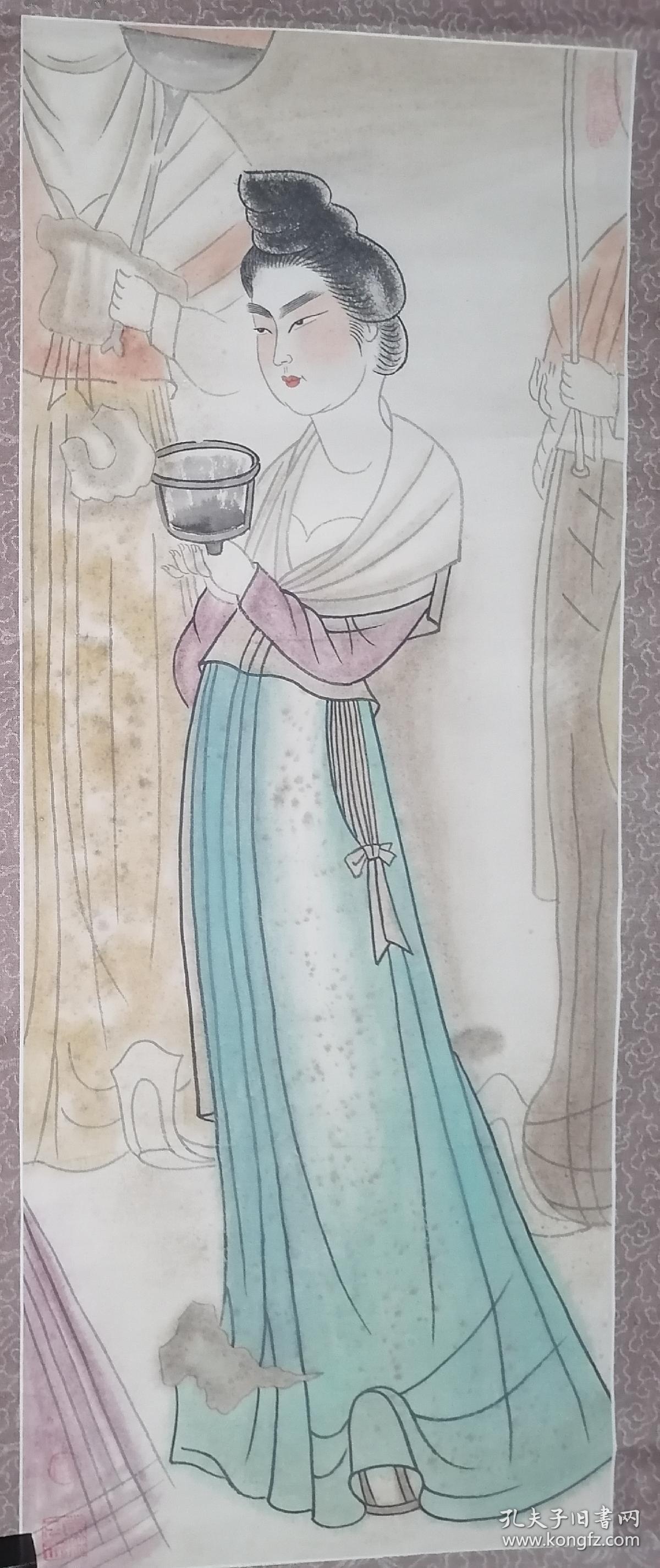 金端杯侍女图，原装裱，印不识，内心尺寸82x33
