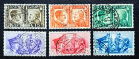 2-442#，意大利1941年邮票，墨索和希，信销6全。人物肖像，二战集邮。