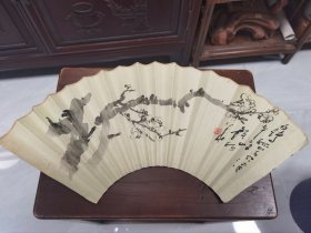 颜梅华一诗一画《雪梅》扇面！保真！
