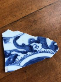 清三代青花盘龙纹双圈底足瓷片。8、6、0.5厘米