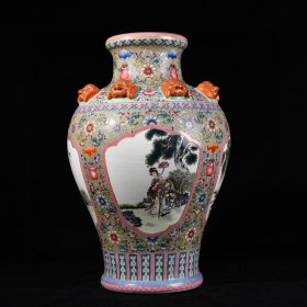 清乾隆古月轩粉彩开窗八仙人物兽头瓶 41*25厘米