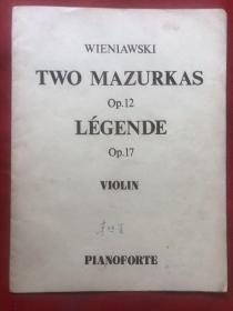 维尼亚夫斯基   妈祖卡二首 传奇曲 （英文）小提琴教育家李启夏藏书、有签名"