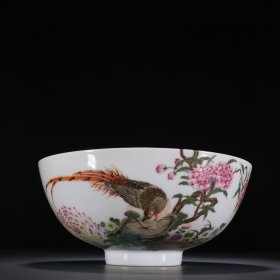 清代 粉彩花鸟纹碗。 规格：高7.8cm 直径16.5cm