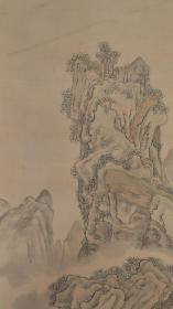 清代字画 名家字画 小田海仙王赢 山水人物画 二十四孝之子路为亲负米 整幅207*81.画心141*65.6 此为所见王瀛书画最大最好的一幅 绢本淡彩浅绛山水 原装绫裱难得好品 硬木轴头