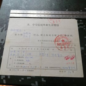 1975年大中专院校毕业生介绍信