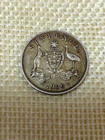 澳大利亚6便士银币 1936年乔治五世 老包浆 极美品 dyz0050