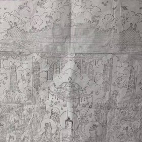 西方三圣莲池海会图，清光绪年间，金陵刻经处，木版印刷，初刻初印。极精美，尺幅巨大：136*68厘米。