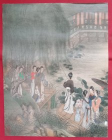 陈枚 碧池采莲，旧藏宣纸挂历画一张