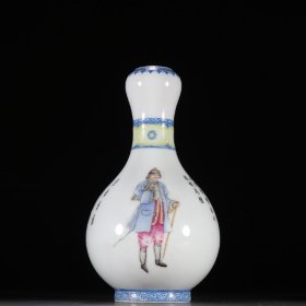 清 粉彩西洋人物蒜头瓶