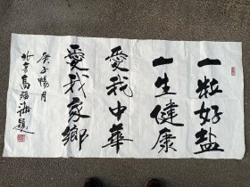 高福海书法《一粒好盐，一生健康，爱我中华，爱我家乡》尺寸126×68.5cm，保真