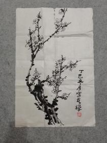 老旧国画水墨梅花 手绘 旧画心软片尺寸67*44厘米