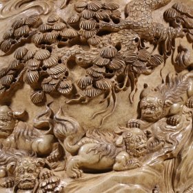 清代 寿山石雕福寿三星祥瑞图笔筒