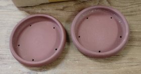 70年代全手工制作的扁圆紫砂花盆5个有底款