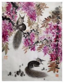 中美协会员 张谦
作品：迎春图(竖幅)
尺寸：46×35厘米
宣纸软片未裱，装框图为效果图。
 张谦原名张勇，字文进，号天东人，又号游心堂主。张宝珠先生入室弟子，早年随王炳龙老师学习花鸟。现为中国美术家协会会员，山东省美术家协会会员，山东画院画师，中国画创作研究院院聘画家，肥城市第九届十届政协委员。1968年生于山东肥城。2014年考入北京大学艺术学院中国画方向研究生班，就读于范扬工作室