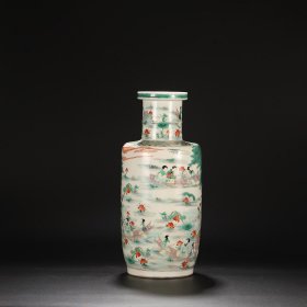 旧藏 清代 康熙五彩人物故事大棒缒瓶