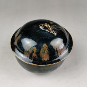 古玩旧藏窑变瓷盖罐 直径9厘米 高9厘米