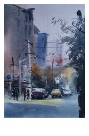 ●玲珑剔透水彩画《车水马龙》画家/崔伟科/作【尺寸38X26公分】！