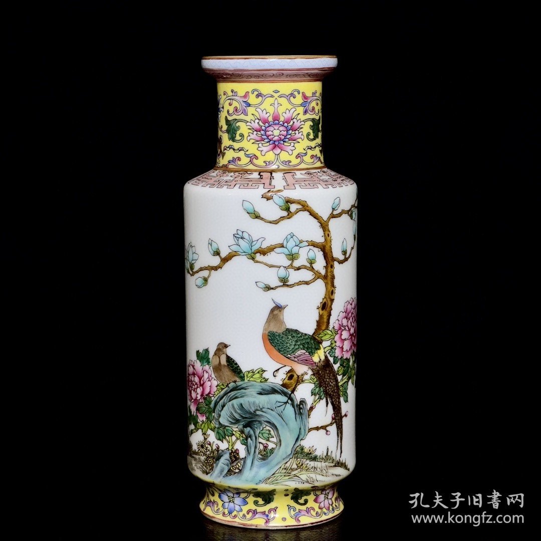 清雍正珐琅彩花鸟纹棒槌瓶 24.5/10厘米