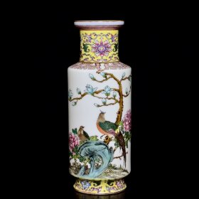 清雍正珐琅彩花鸟纹棒槌瓶 24.5/10厘米