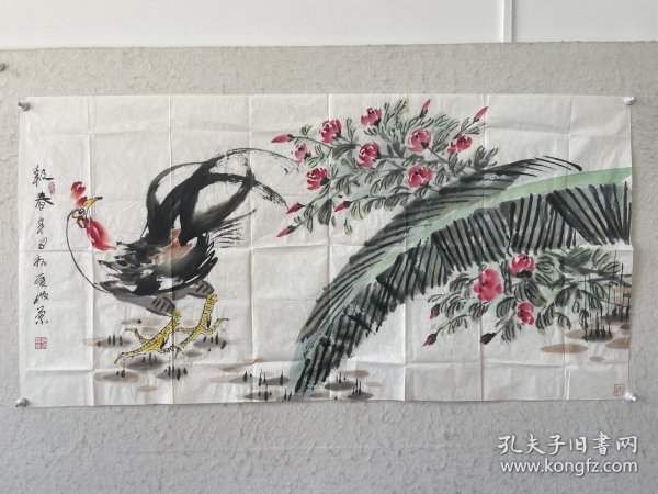 【终身保真字画，得自画家本人】赵兰俊137X68cm！2 字俊兰,祖籍安徽。中国美术家协会会员、国家一级美术师，国礼画家。一九七一年毕业于浙江美院，师承潘天寿、顾坤白、陆维剑、渔父等大师,集吴昌硕、齐白石、李苦禅之画风，另创新路。笔下的作品，着意触求和探索南北两地之画风，用笔简洁、明快、古朴具有浓厚的自然气息。 ​