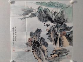 保真书画，叶岚四尺斗方山水画一幅 67×68cm 软片，叶岚[1]，师承著名国画大师叶浅予先生，早年就读于中央美术学院国画系。[1]现为叶浅予研究会会长、浙江现代画院浙西分院院长、中国美术学院客座教授、杭州西泠书画艺术交流中心副秘书长[4]，[2]中央国家机关美术家协会会员，[3]曾任山东国画院副院长。