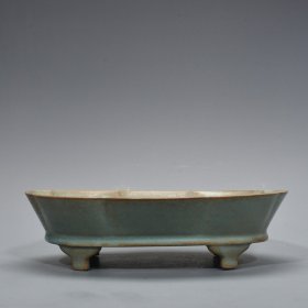 宋汝窑天青釉刻铭文水仙盆 7*28厘米 900