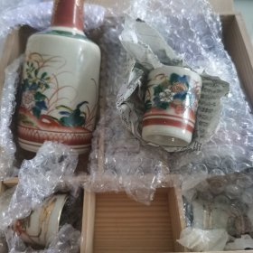 日本瓷器 酒具一套 两壶五杯 九谷烧