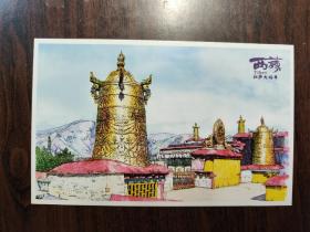 西藏旅游手绘风景明信片【拉萨大昭寺】