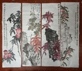 著名画家: 张德培  （ 四条屏 )  郭石夫弟子115x34   =  4张