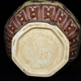 旧藏 明代宣德黄釉釉里红龙纹宝塔瓶一对【58x29cm】