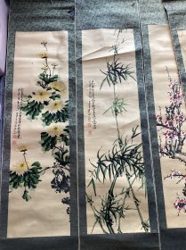 清雨点画作梅兰竹菊四条屏一组
