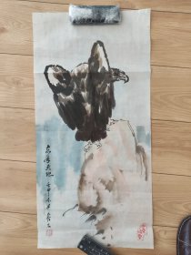 山东著名画家崔辉的父亲崔岩老先生国画 鹰石图2