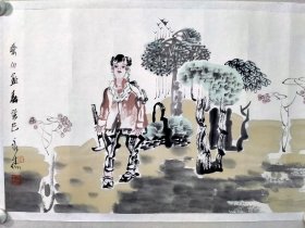 保真书画，刘永杰国画《秦川孟春》人物画作一幅，尺寸：46*70纸本托片，刘永杰，西安美术学院国画系教授、博士生导师、西安美院国画系刘永杰工作室主任、中国美术家协会会员、陕西美协副主席、陕西国画院艺术委员会委员。