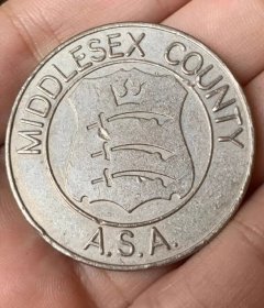 英国米德尔塞克斯郡体育题材奖牌章牌 38mm 旧品 有磕碰