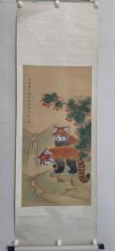 保真书画，贾绍瑜国画作品《熊猫》一幅，100×50cm，原装裱纸本立轴