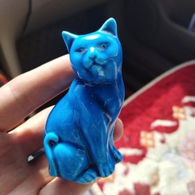 蓝釉瓷猫