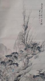 清末日本南画大家福田半香画秋山高士图 纸本淡彩立轴  130*46