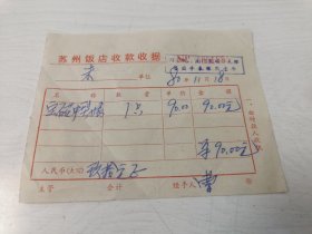 1980年苏州饭店收款收据【宝石花中型女表一只】