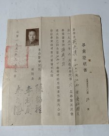 1951年东南医学院毕业证明书，盖有东南医学院印及院长张锡祺、副院长李祖蔚、李广涛印章，有钢印照片及编号