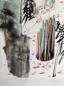 李满园   临风听暮蝉 画芯34×68厘米 镜片
山东省美协会员员，1990 年出生于山东临朐，
2013 年毕业于中国美术学院，2013 年举办大拍，荣宝斋签约画家。