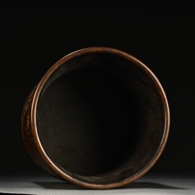 紫铜高浮雕鎏金心想事成笔筒