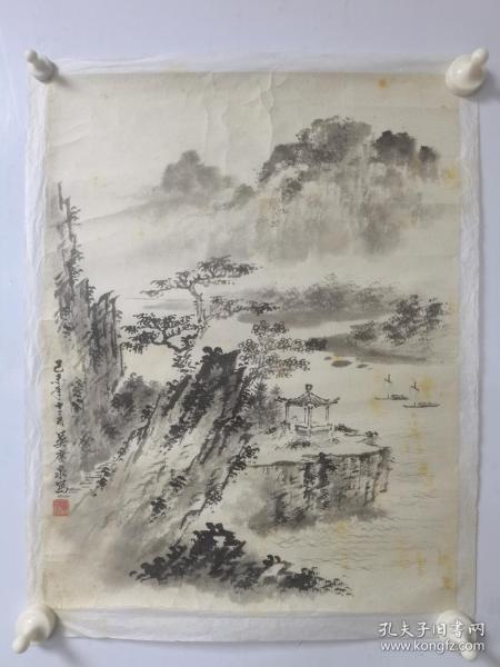 北京老画家 吴广泉 山水旧托底