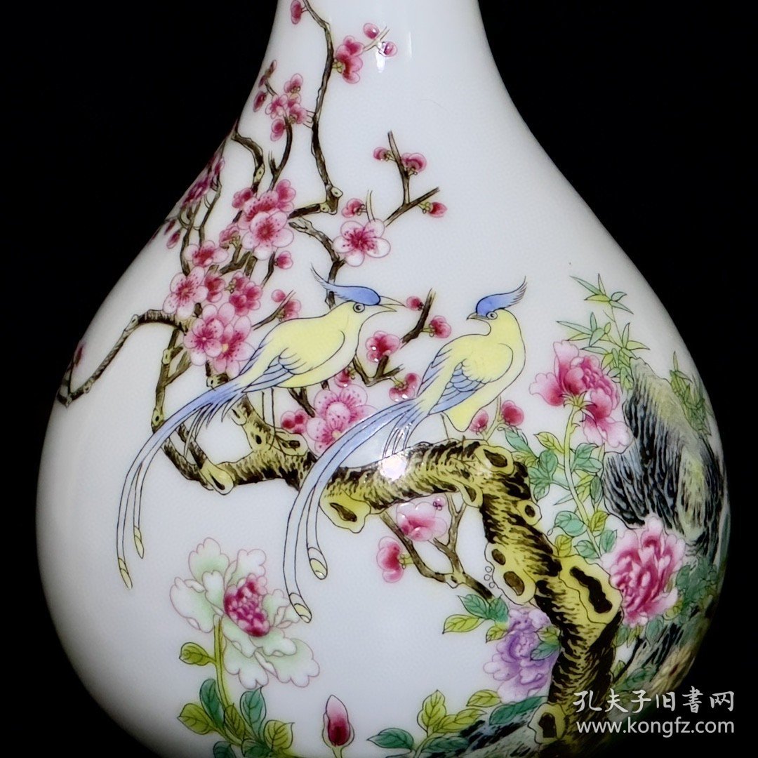 清乾隆珐琅彩花鸟纹蒜头瓶 23/12.5厘米