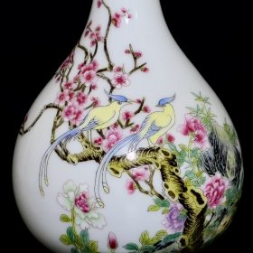 清乾隆珐琅彩花鸟纹蒜头瓶 23/12.5厘米