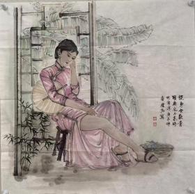 【作品保真，取自画家本人】崔虹68*68
          崔虹，1989年毕业于川四美术学院绘画系。现为中国美术协家会会员，四川报日画院画师，四省川诗书画院特聘画师。2004年就读中于国画研究院高研班大刘为工作室。